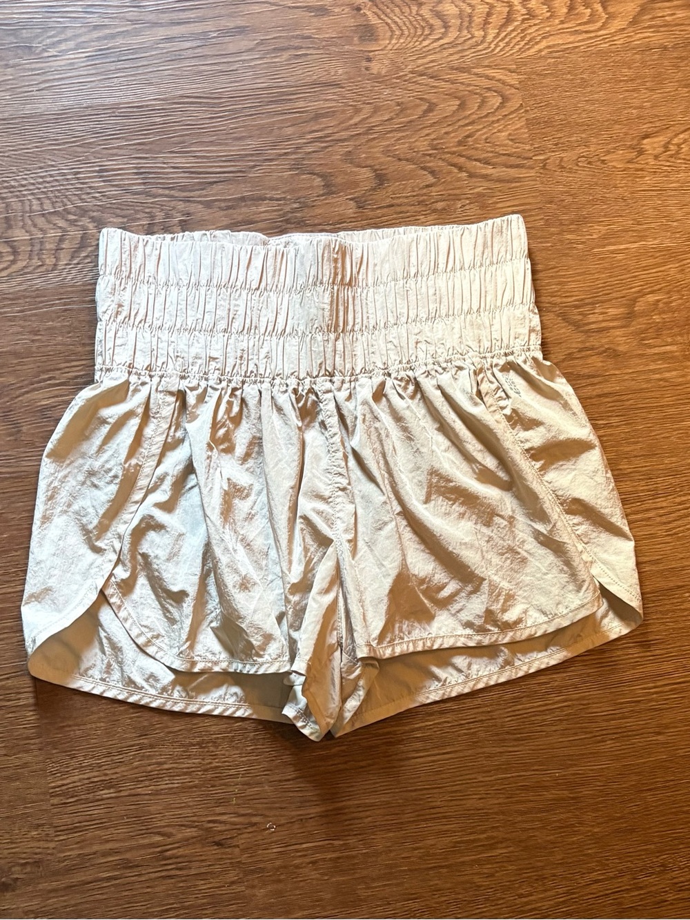Free People ‘The Way Home’ Smocked High-Waist Athletic Shorts in Cream